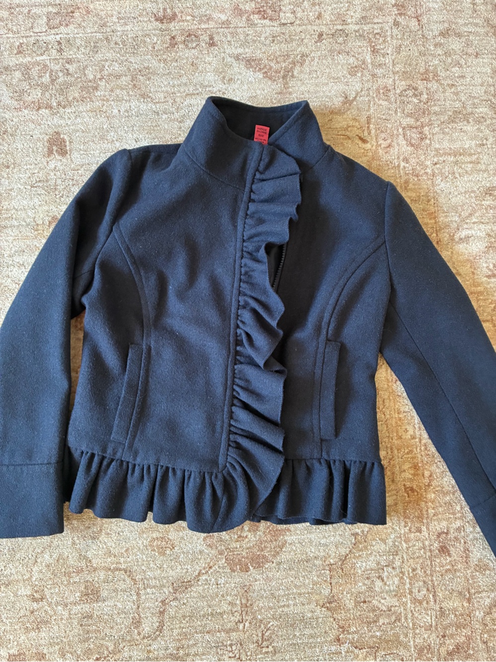 Girls' black Ruffle Front Jacket